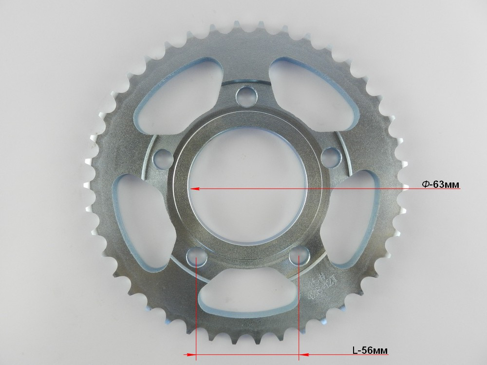 Задня зірка 428-42 МОТО, посад ø-63мм/L-56мм (5 кріплень)(112677)