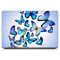 Наклейка для ноутбука, 17.3 -13.3" 400x260 мм Blue butterflies Матовая, подарок для девушки, сестры, подруги