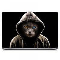 Наклейка на ноутбук декоративна 15.6"-13.3" Кіт у капюшоні Матова 380х250 мм, подарунок хлопцю, коханому