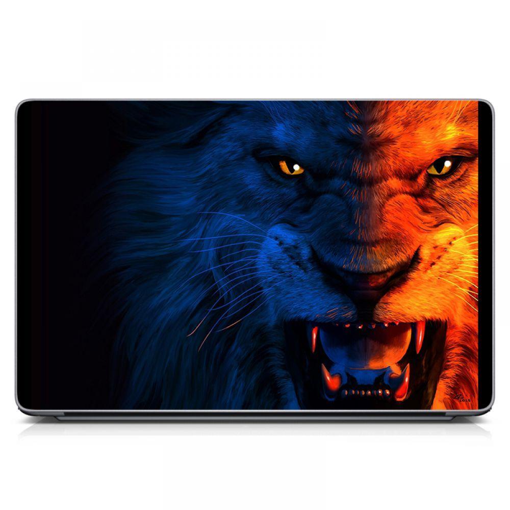 Наклейка плівка для ноутбуків захисна 15.6"-13.3" 380x250 мм Red Синьо-помаранчевий лев Матовий