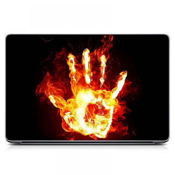 Наклейка на ноутбук вінілова 15.6"-13.3" Red Вогняна рука Матова, оригінальні подарунки хлопцю, дівчині 380х250 мм