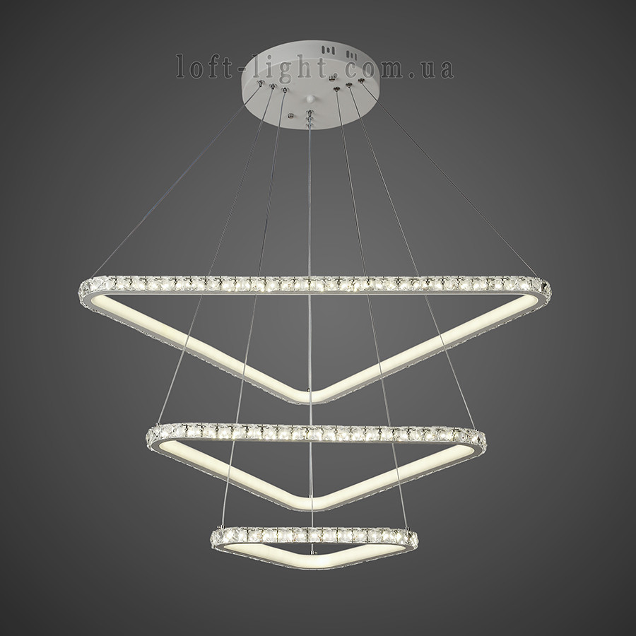 Біла світлодіодна люстра три рівні з камінням  (801-L7071+3 WH LED 120W)