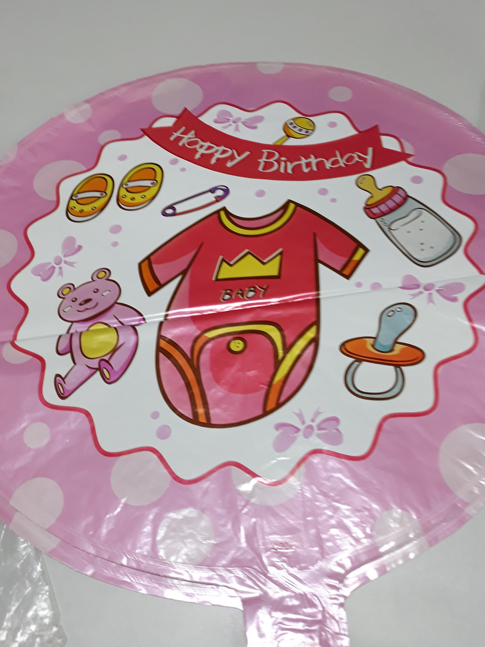 Повітряна куля фольгований круглий з написом " Happy Birthday для дівчинки, фото 1