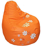 Кресло-груша мешок пуф бескаркасный sportkreslo Ромашка экокожа размер XL 110*130см оранжевый