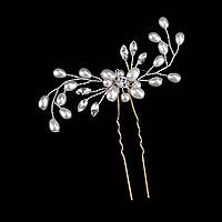 Весільна шпилька з перлами ювелірна біжутерія посріблення 47109с