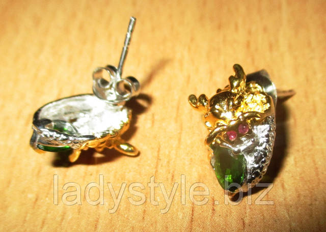 Серебряные серьги хромдиопсид "Дракон"