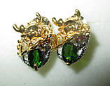 Срібні сережки-цвяшки з хромдіопсидом і рубінами "Дракон", фото 2