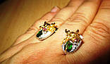 Срібні сережки-цвяшки з хромдіопсидом і рубінами "Дракон", фото 6