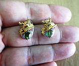 Срібні сережки-цвяшки з хромдіопсидом і рубінами "Дракон", фото 7