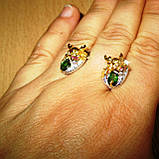 Срібні сережки-цвяшки з хромдіопсидом і рубінами "Дракон", фото 8