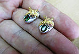 Срібні сережки-цвяшки з хромдіопсидом і рубінами "Дракон", фото 9