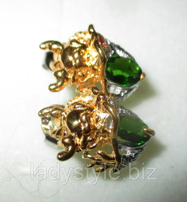 Серьги хромдиопсид рубины