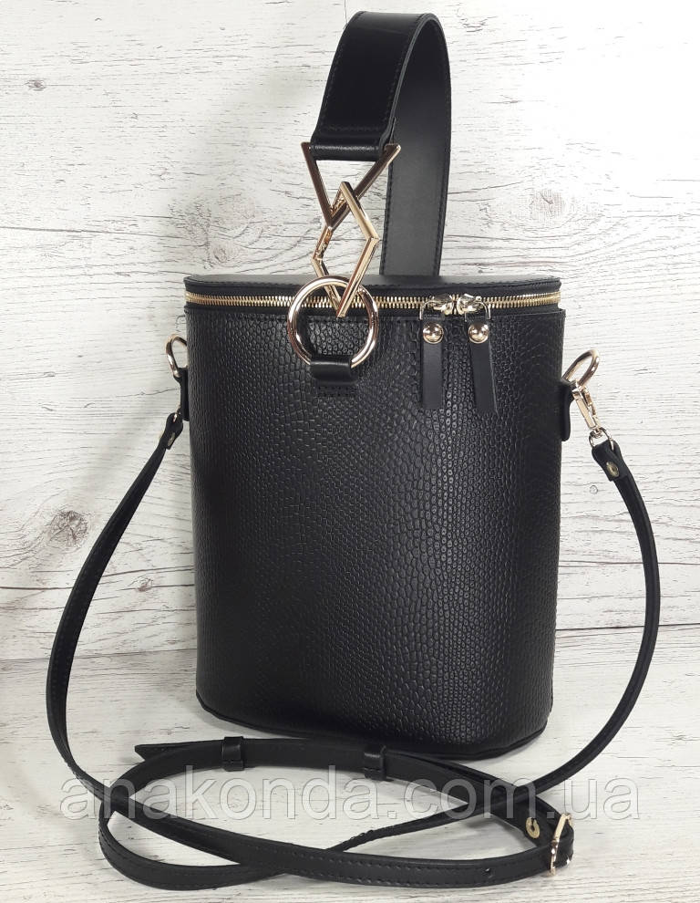 641 Натуральна шкіра Сумка жіноча чорна шкіряна Сумка-ведро bucketbag Сумка жіноча з натуральної шкіри