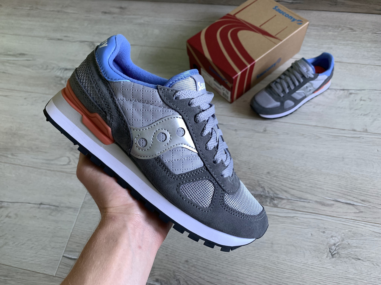 Жіночі оригінальні кросівки Saucony Shadow Original Dark Grey/Baby Blue сірі сині срібні