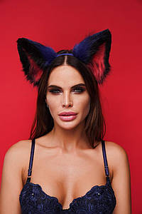 Хутряні вушка триколірні: чорний, червоний, синій OKOVA