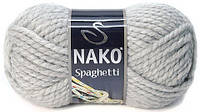 Пряжа Nako Spaghetti 195 серебро (нитки для вязания Нако Спагетти) 25% Шерсть, 75% Премиум акрил