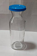 Графин декантер скляний 1 л з пластиковою блакитною кришкою для вина, води Uniglass Carafe Athos
