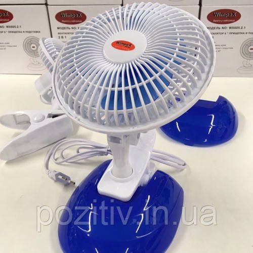 Вентилятор настільний Wimpex WX-605 2 в 1 на прищіпці, фото 1