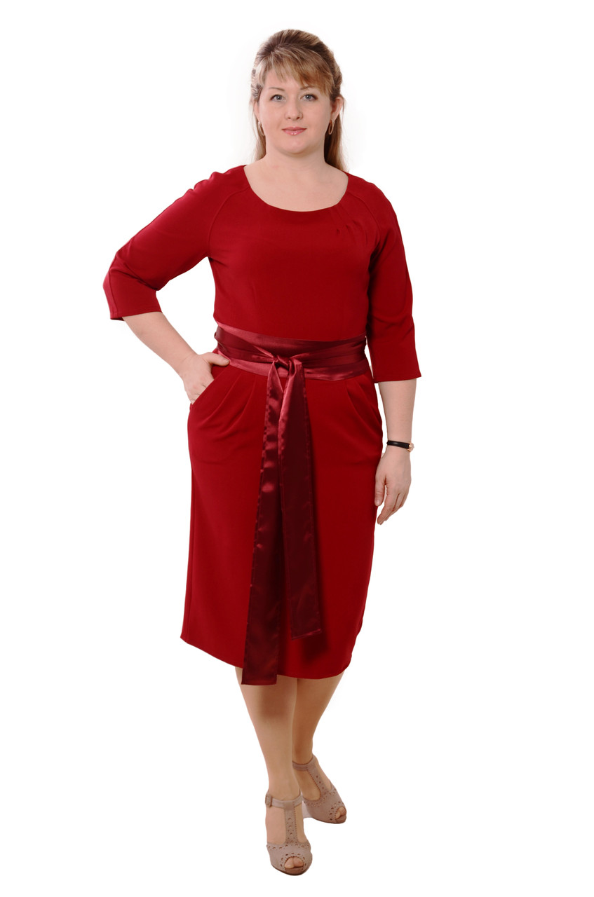 Платье приталенное,красное ,за колено,стрейч,большие размерыпл 128-4, - фото 2 - id-p112267826