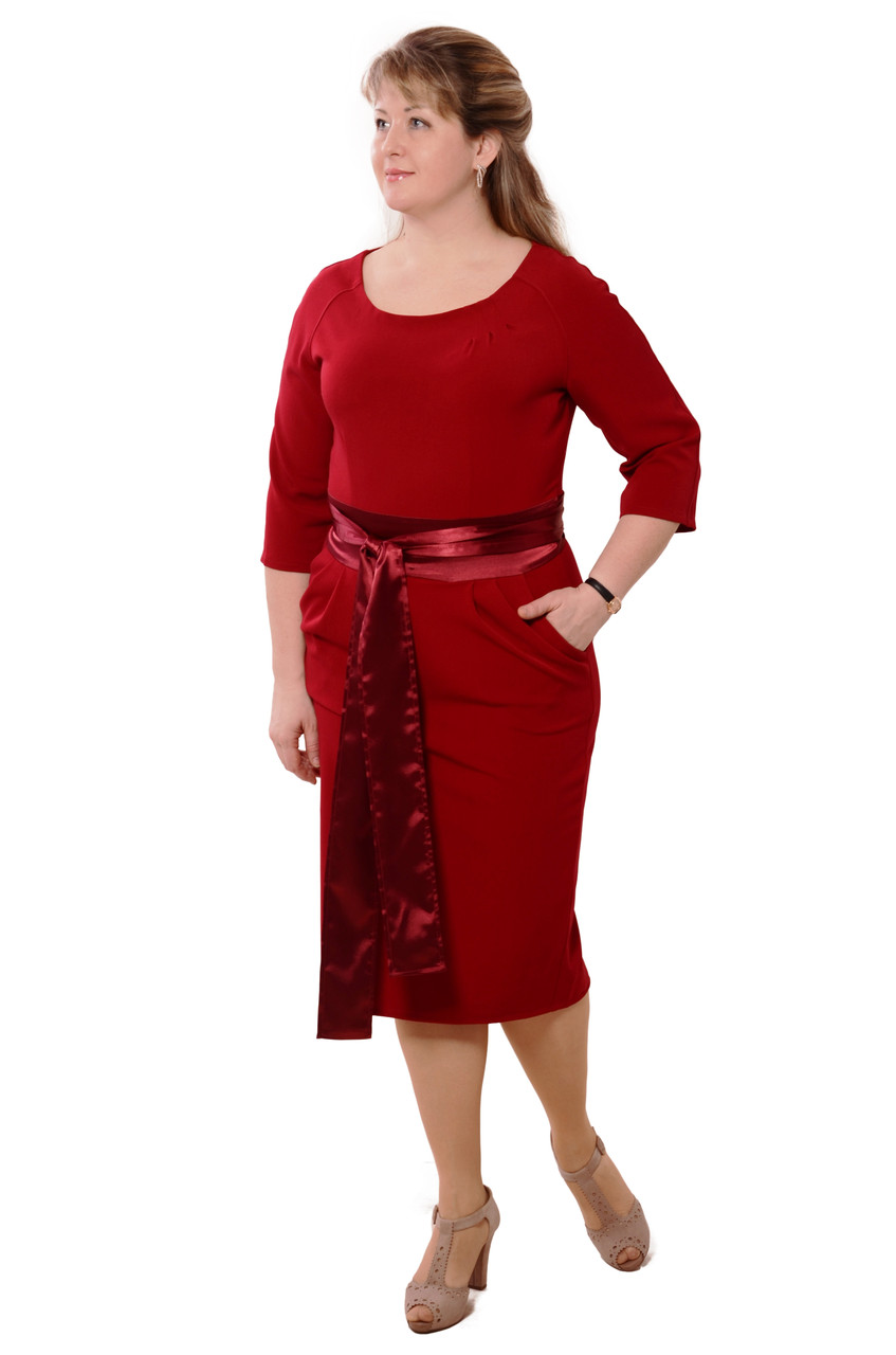 Платье приталенное,красное ,за колено,стрейч,большие размерыпл 128-4, - фото 3 - id-p112267826