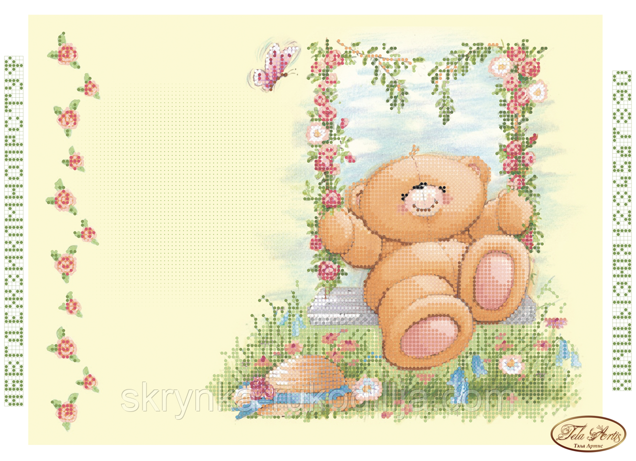 Вишивка бісером "Медвежа на качелях"