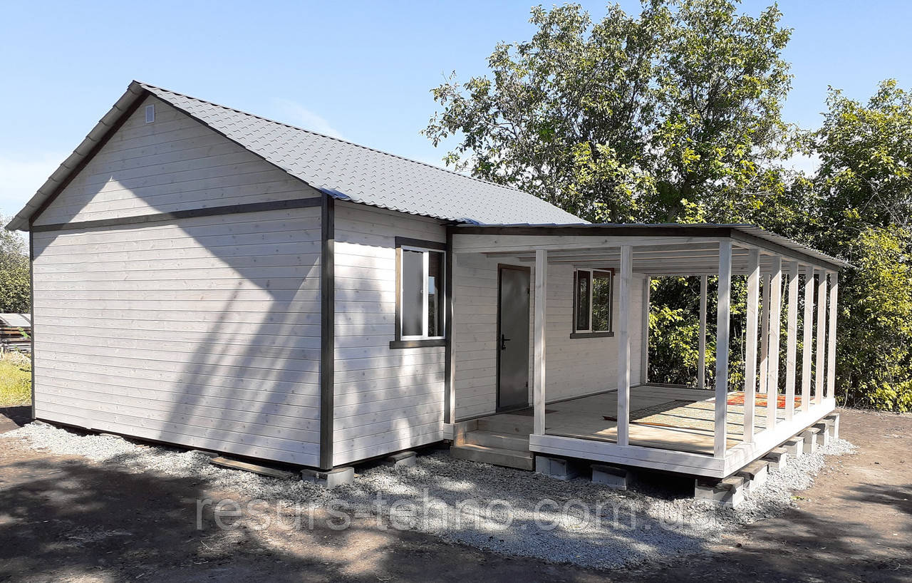 Будиночок дачний збірний 9 м х 6 м з терасою, обробка фальшбрусом