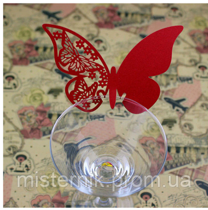 Декор для прикрашання келихів, весільні картонні метелики red, фото 2