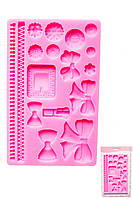Молд силіконовий для декору Ґудзики, бордюри, бантики 18,5 см 11,5 см