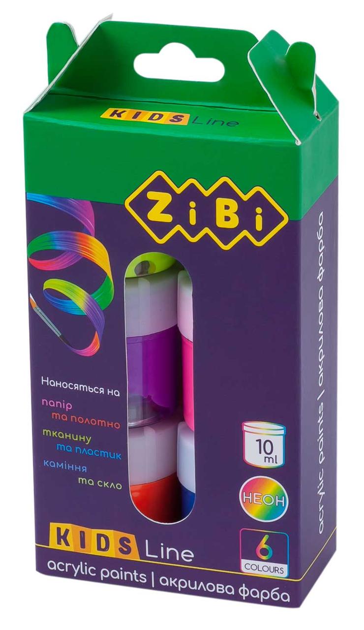 Фарба акрилова, 6кол.х 10мл. неон, ZB.6661