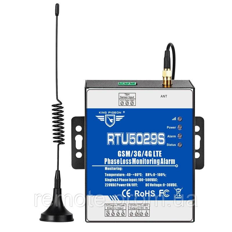 GSM реле з датчиком вимірювання температури + вологості і контролем ліній до 3-х фаз RTU5029S
