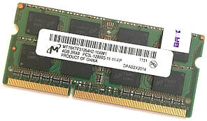 Оперативна пам'ять ноутбука Micron SODIMM DDR3L 4G 1600MHz PC3L-12800s 2R8 CL11 (MT16KTF51264HZ-1G6M1) Б/В