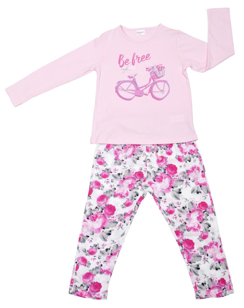 Зручна дитяча піжама для дівчинки з принтом квітів Tobogan Іспанія 19177715 рожевий
