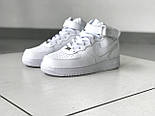 Жіночі кросівки Nike Air Force 1 Mid Leather White шкіряні 36-45рр . Живе фото (топ ААА+), фото 2