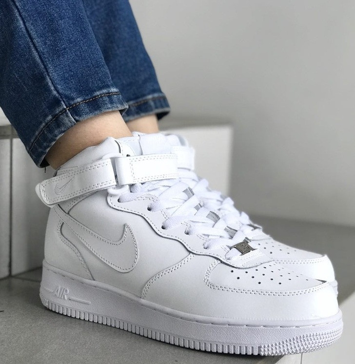 Жіночі кросівки Nike Air Force 1 Mid Leather White шкіряні 36-45рр . Живе фото (топ ААА+), фото 1