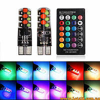 Автолампы габариты + стробоскоп с пультом ДУ W5W T10 LED RGB CANBUS светодиодные