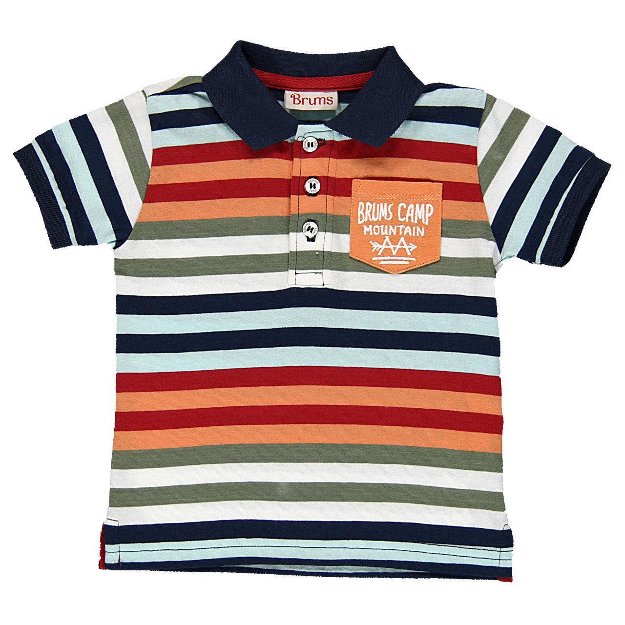 Стильна футболка дитяча поло для хлопчика в смужку BRUMS Італія 141BDFN009 чорн-оранж