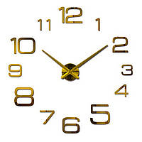 Настенные часы 3D Большие "Apex" - 3Д часы наклейка с зеркальным эффектом, необычные настенные часы стикеры Золото