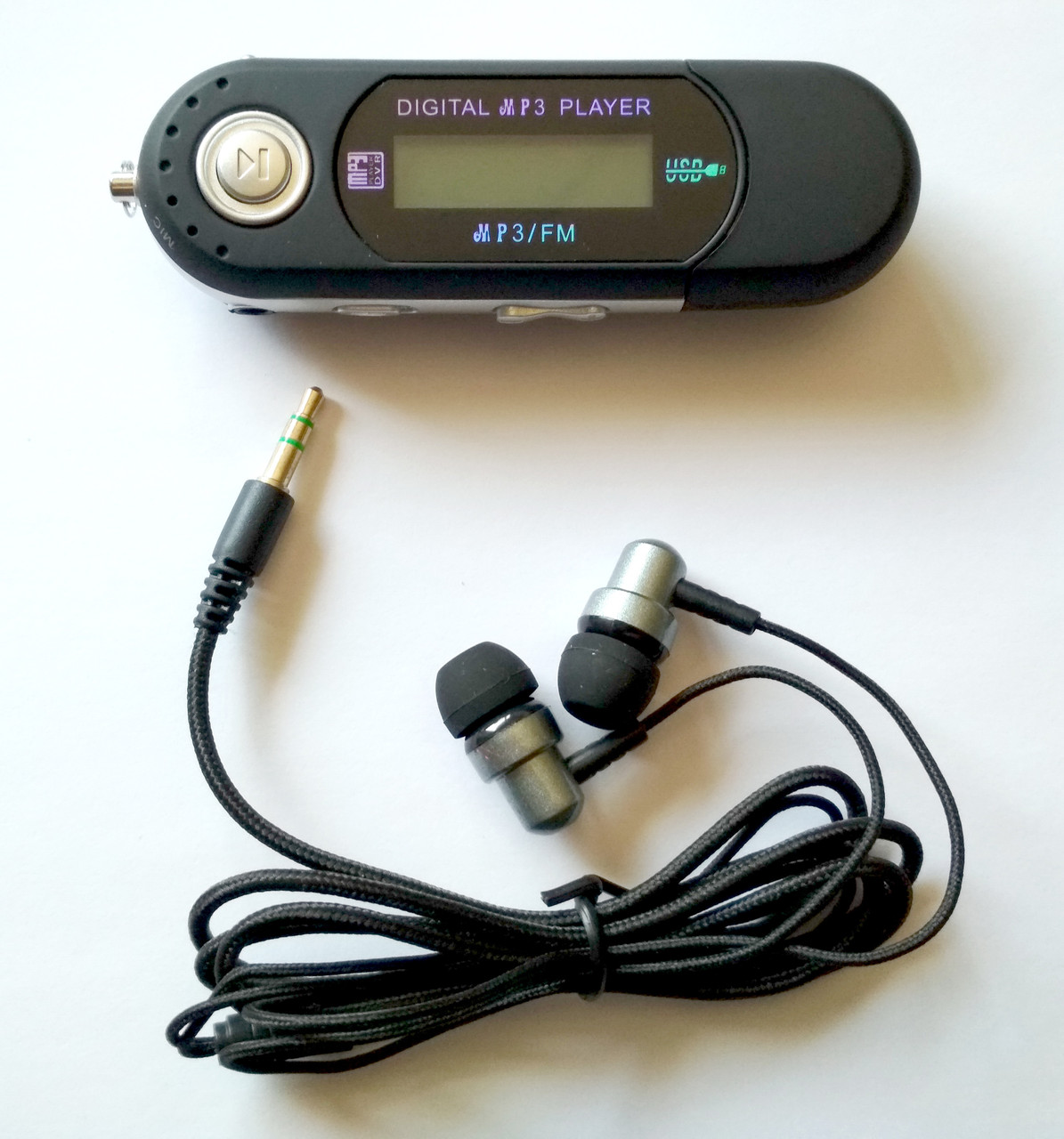 Mp3 плеєр + FM радіо + USB (на батарейці ААА) чорний + навушники вакуумні, фото 1