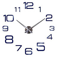 Настенные часы 3D Большие "Apex" - 3Д часы наклейка с зеркальным эффектом, необычные настенные часы стикеры Синий