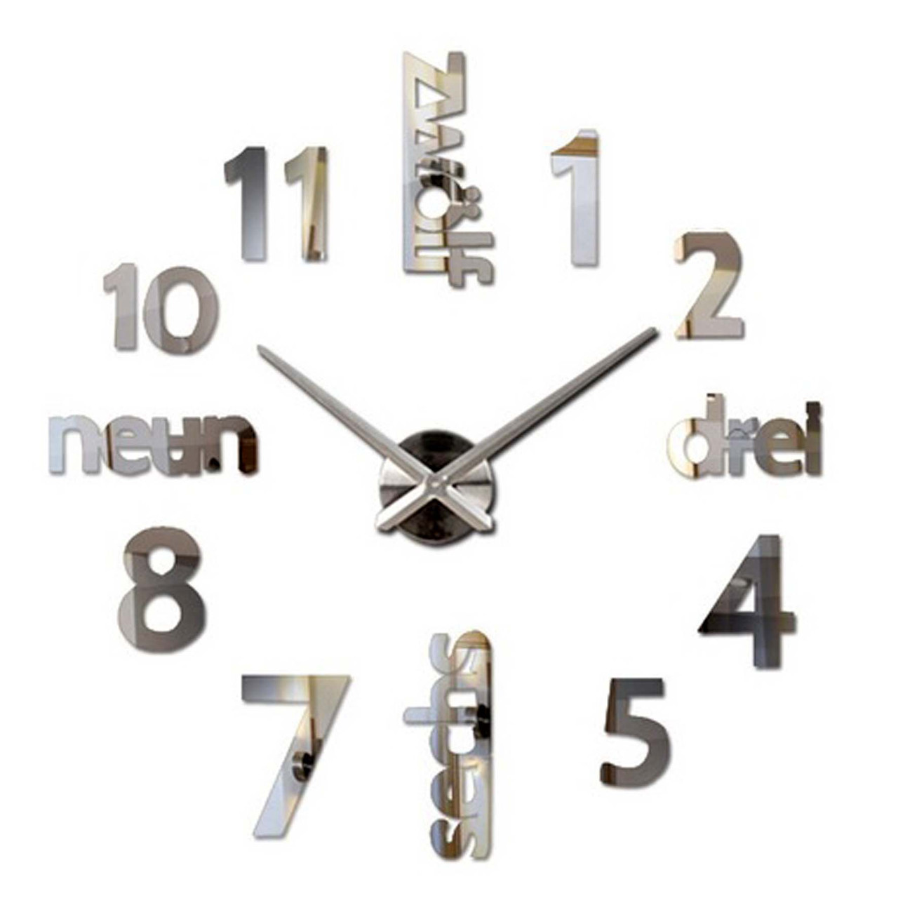 Настінні годинники 3D Великі "Zeit" - годинник наклейка з дзеркальним ефектом, незвичайні настінні 3Д годинник стікери