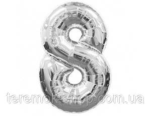 Фольгована цифра куля 8 срібло металік слім 100 см 40» Flexmetal Іспанія, фото 1