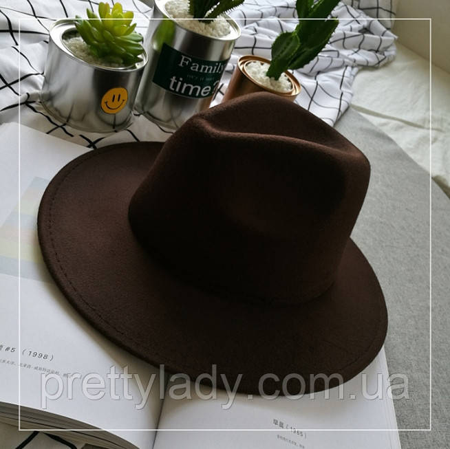 Капелюх жіночий фетровий Федор зі стійкими крисами коричневий