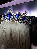 2 Золота корона діадема із синіми електрик і білими каменями гірський кришталь, фото 3