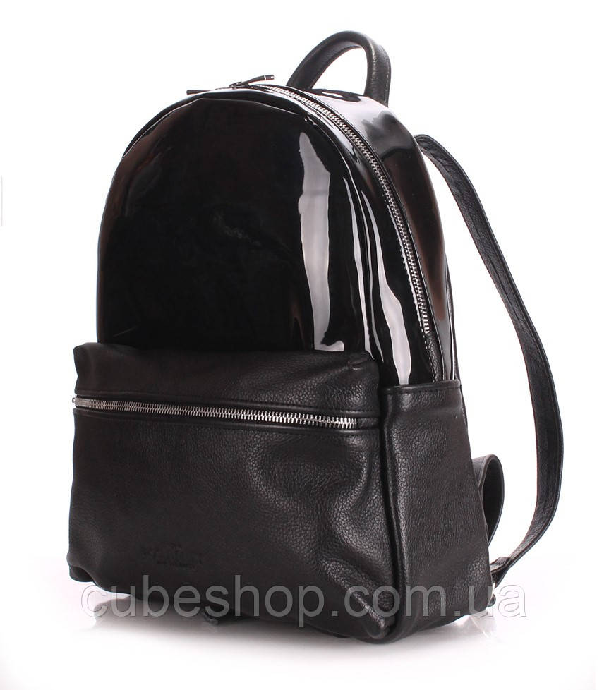 Жіночий шкіряний рюкзак Poolparty з прозорим відділенням (чорний)