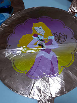 Повітряна куля фольгований круглий з малюнком "Принцеса з квіткою"