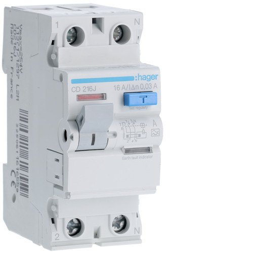 ПЗВ дифреле Hager 2П 16А 30мА тип А CD216J