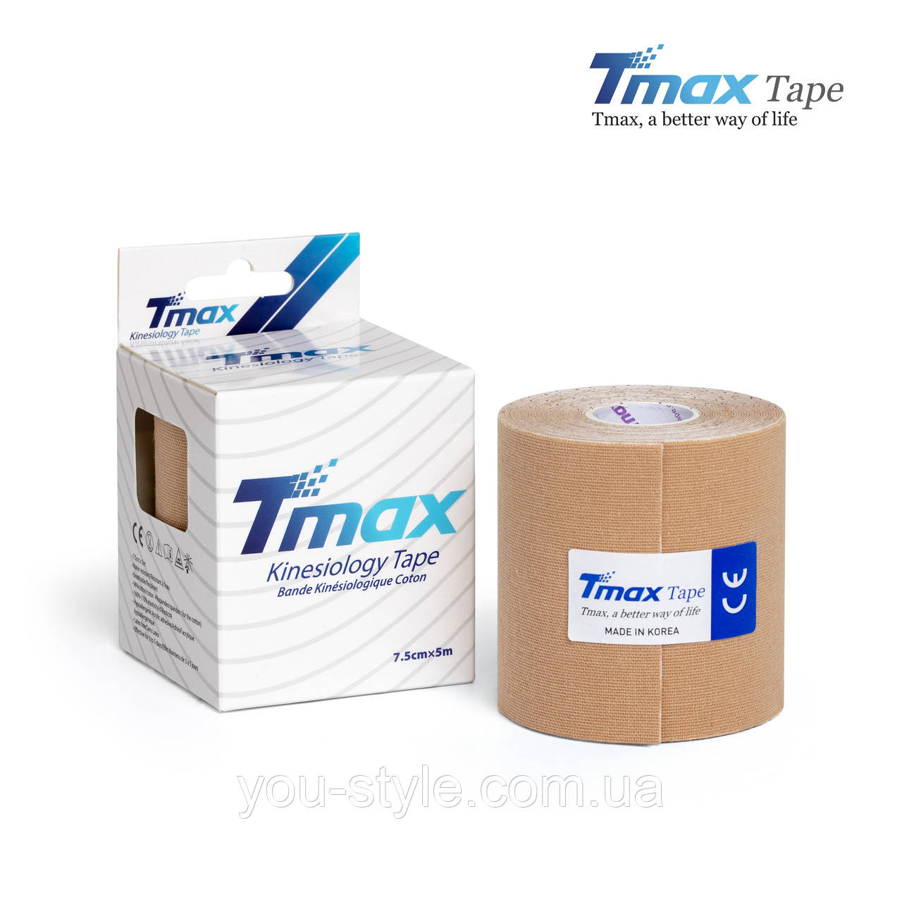 Кинезио тейп Tmax Tape 7,5 см х 5м Бежевий