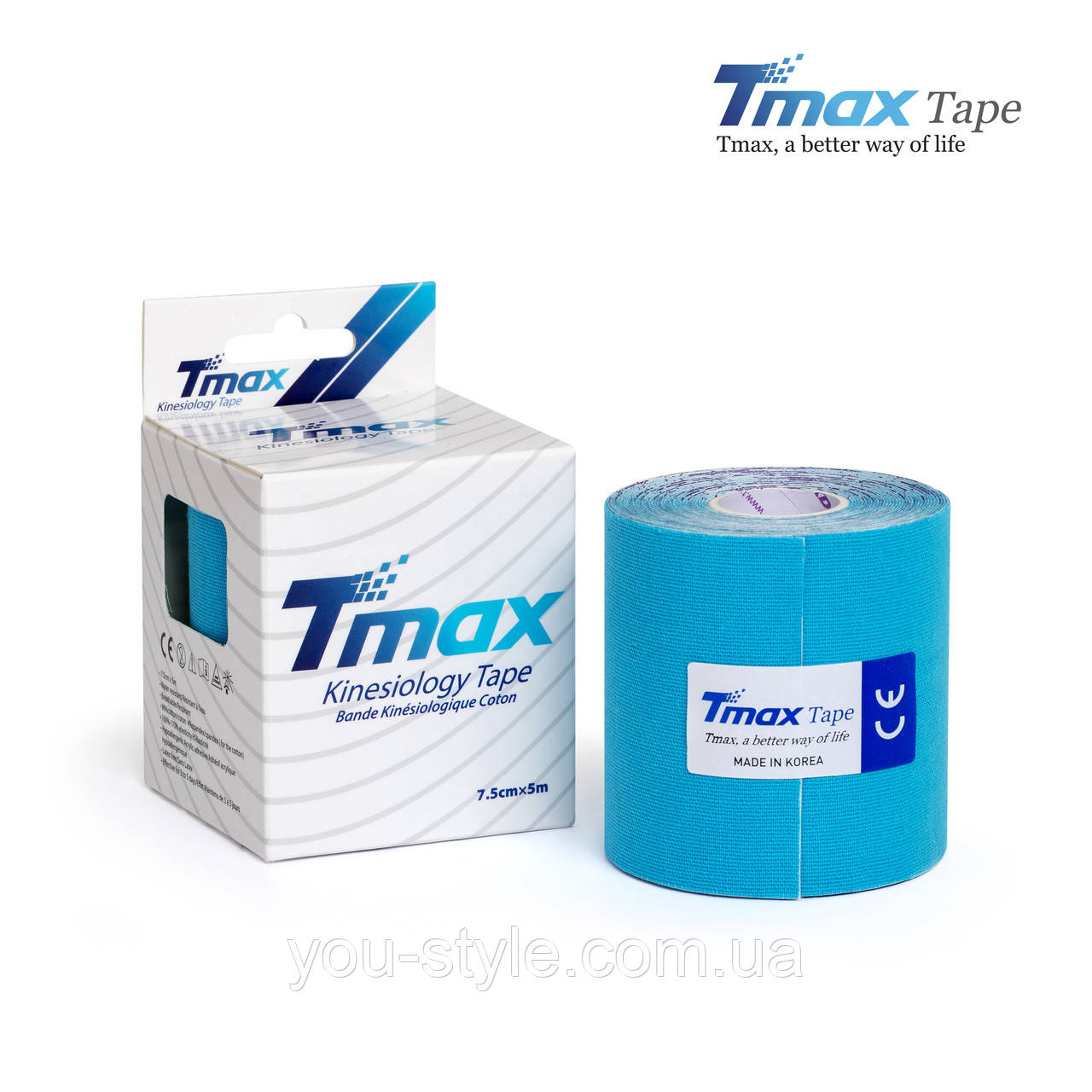 Кинезио тейп Tmax Tape 7,5 см х 5м Синій