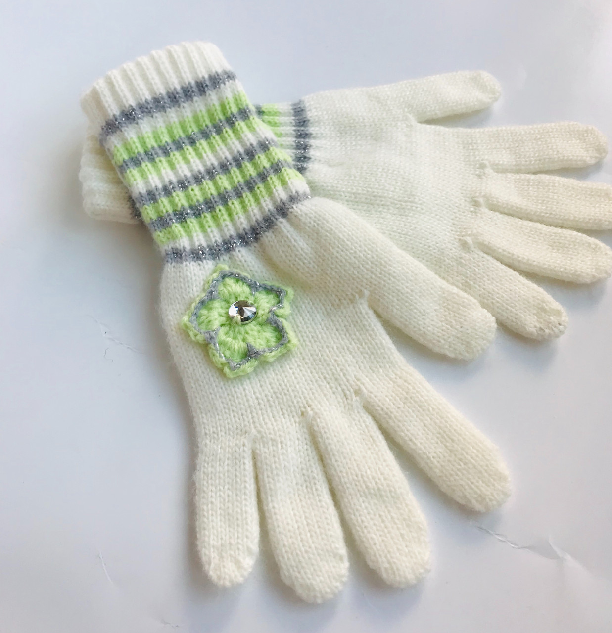 Теплі дитячі рукавички для дівчинки в смужку Margot Польща paprrotka Бежевий