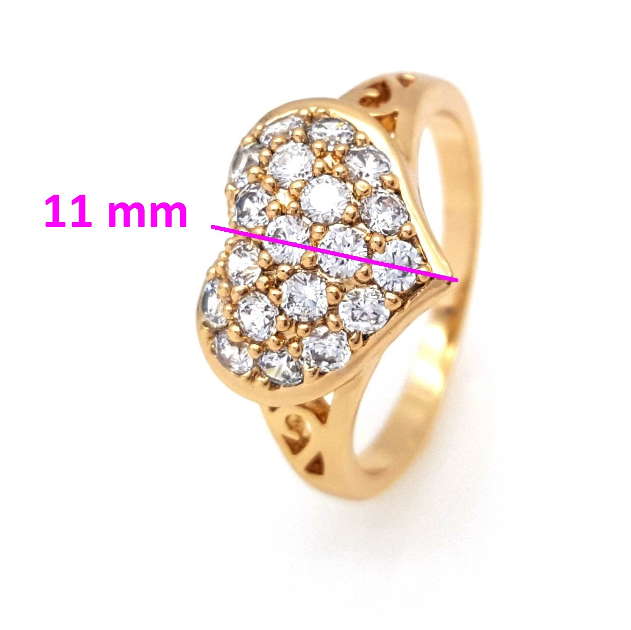 Кільце Сердечко з ажуром, вставка цирконій, р. 18, позолота Xuping 18К